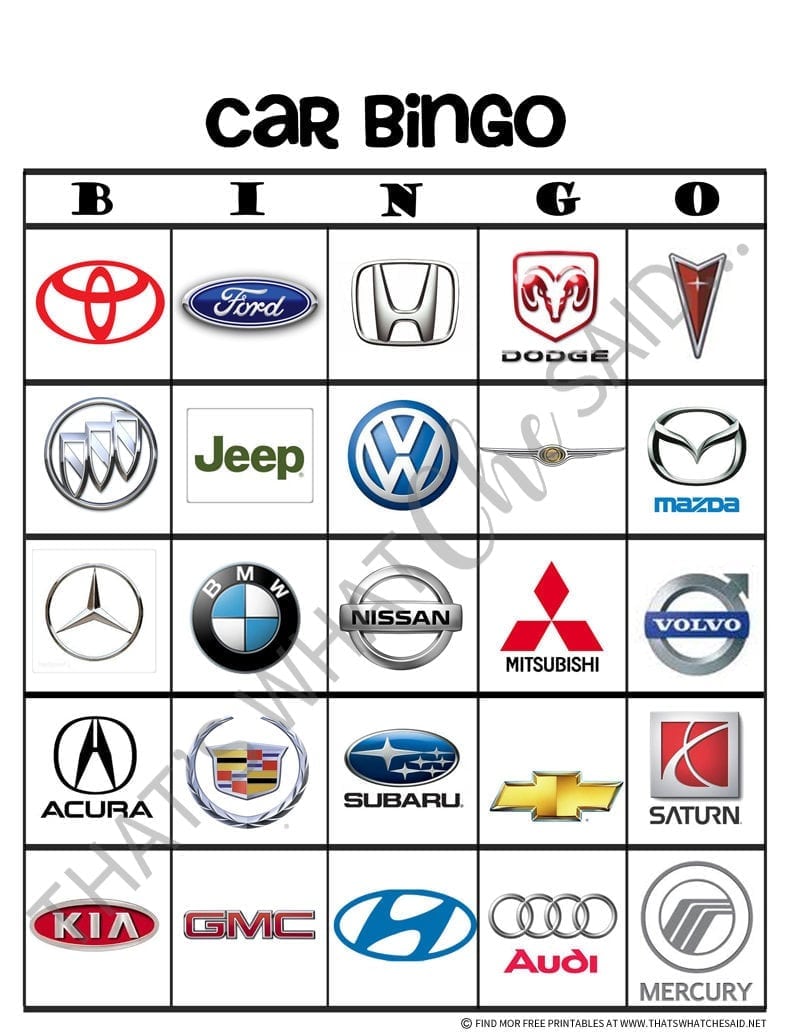 Printable car bingo sheets