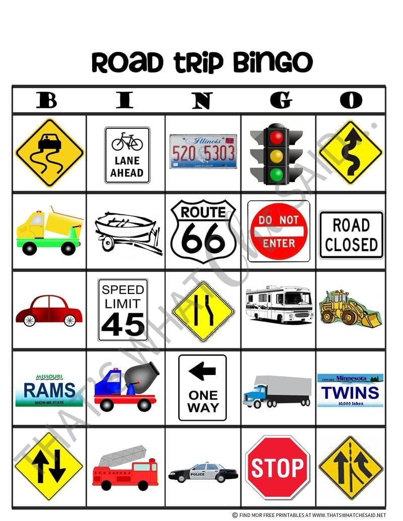 Road Trip Bingo Game Free Printable That s What Che Said 