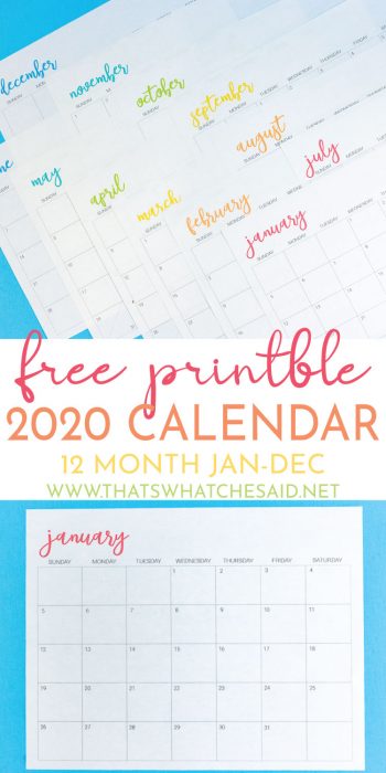 Free Printable 2020 Calendar – That's What {Che} Said...