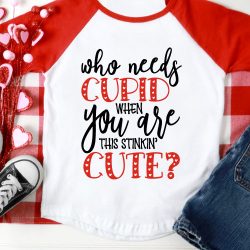 Red and White Raglan with Valentine design in ironon