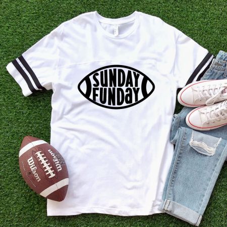 AstroTurf background with white shirt and Sunday Funday Free football SVG with football and jeans