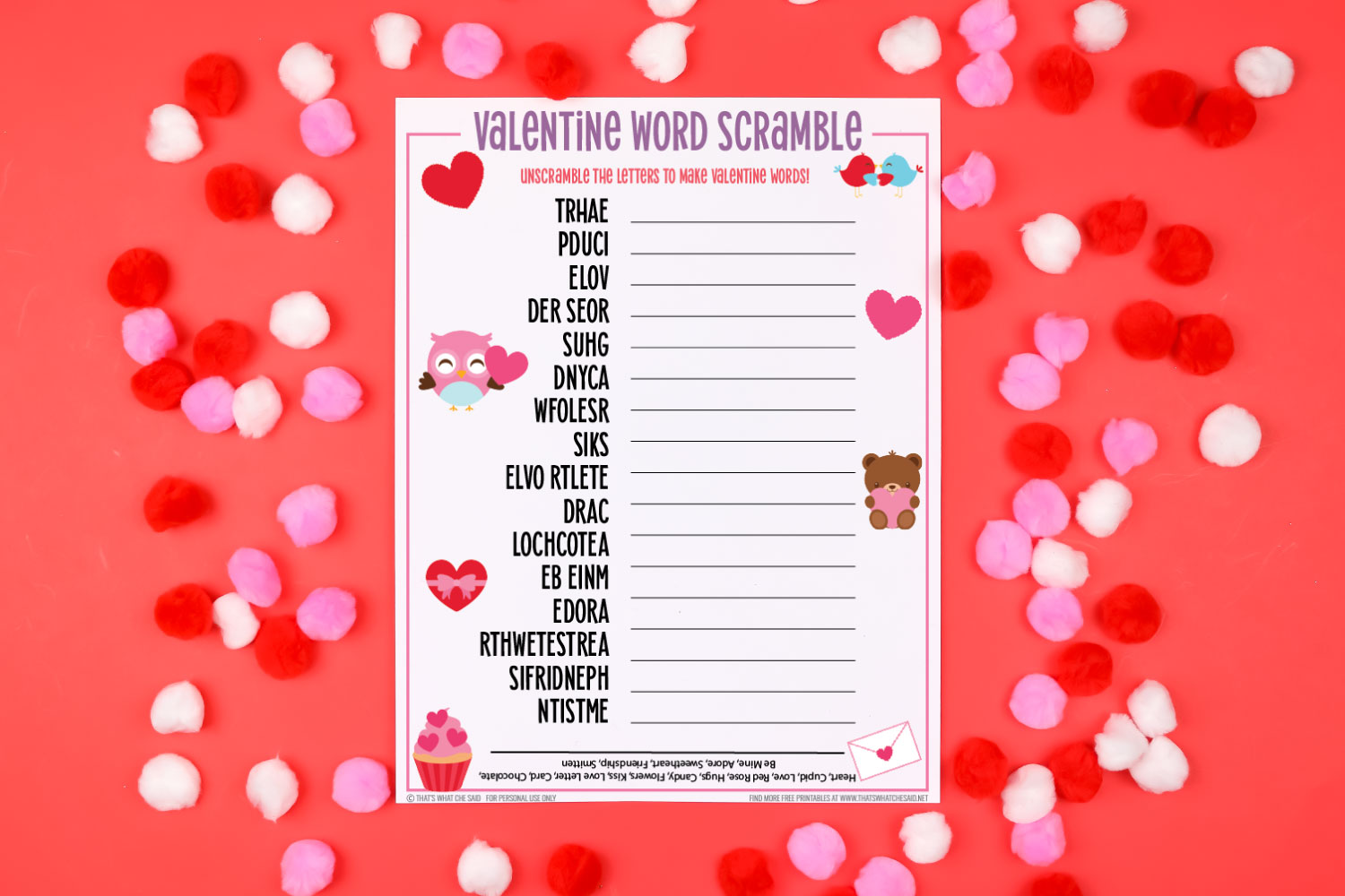 valentines day word scramble free printable thats what