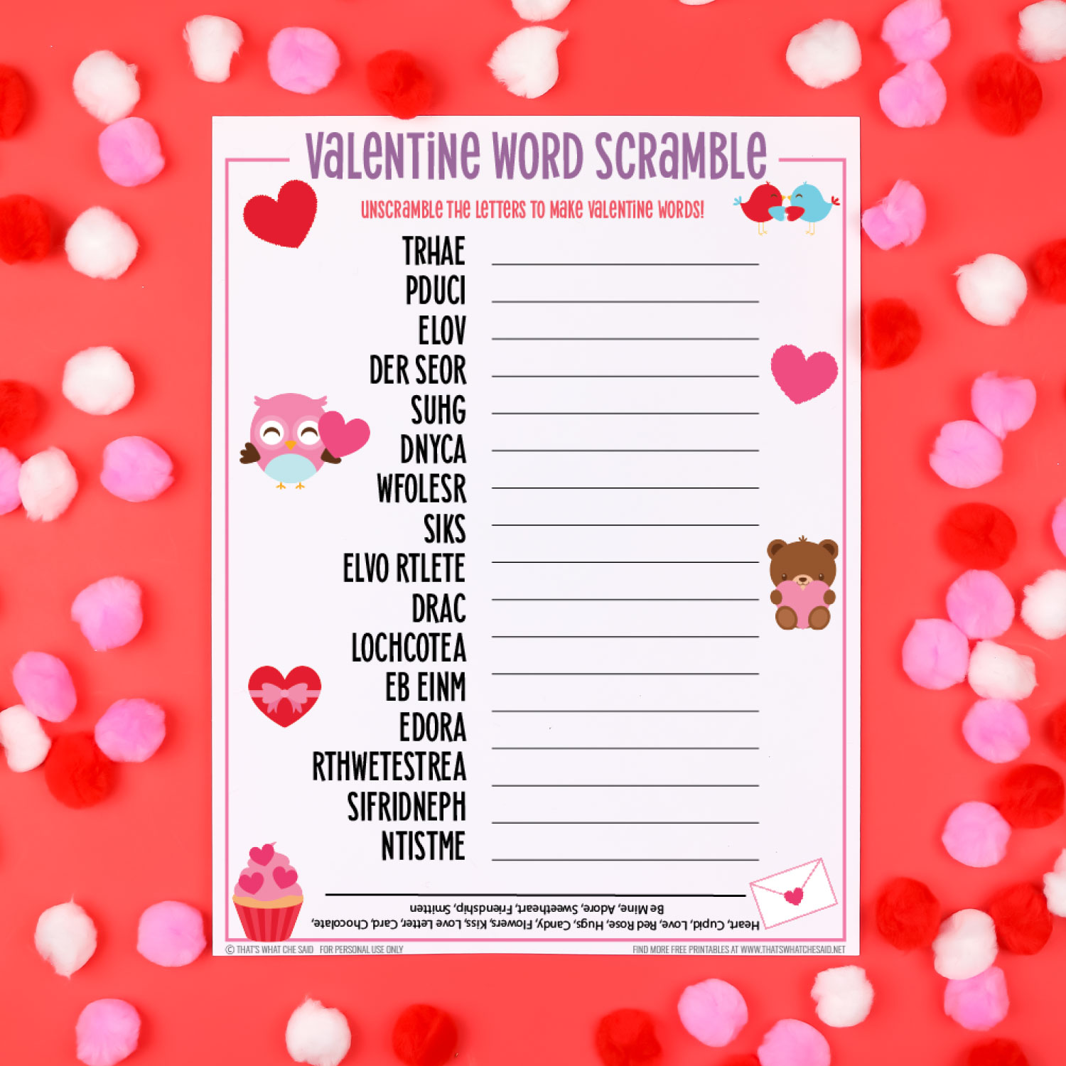 Valentine's day vocabulary game, Digital unscramble, Grade 11 - 12, C1 -  C2