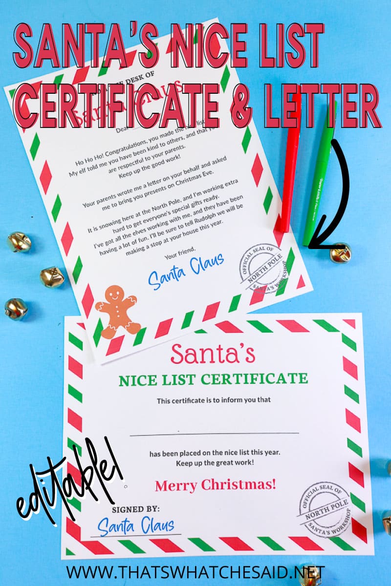 Santa's Nice List Certificate & Letter – That's What {Che} Said...