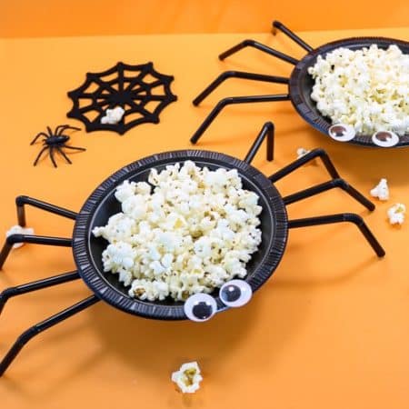 Halloween Spider Treat Bowls filled with Popcorn