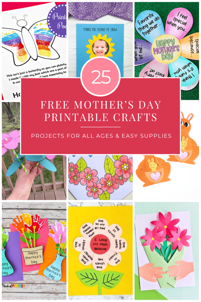 Collage of 25 Free Mother's day Printable Crafts - vertical