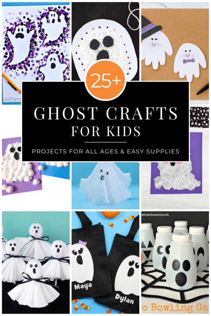 Collage of over 25 Ghost Crafts for kids in Vertical orientation