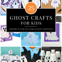 Collage of 25 Ghost Crafts for kids in Vertical orientation