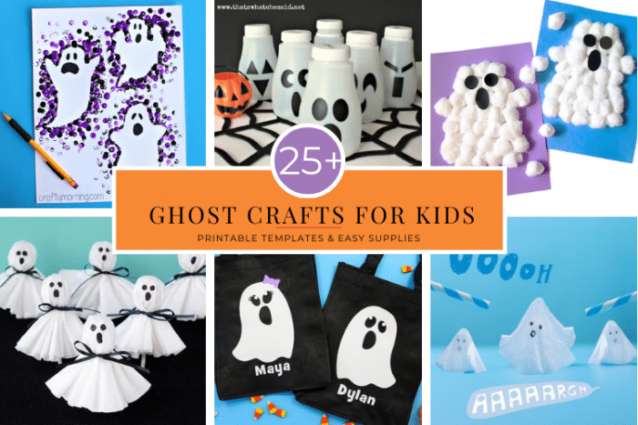 Collage of over 25 Ghost Crafts for kids in Horizontal orientation