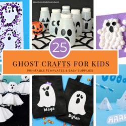 Collage of 25 Ghost Crafts for kids in horizontal orientation