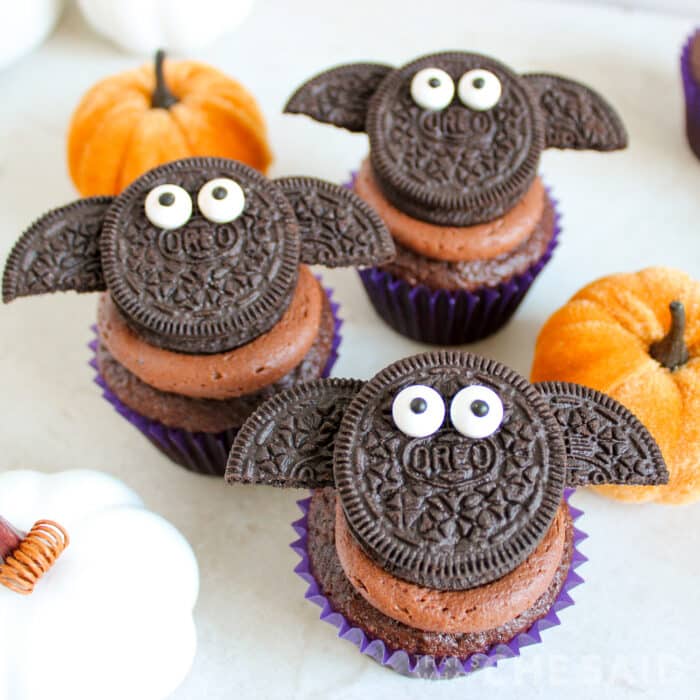 Bat Cupcakes Square Format - Halloween chocolate cupcakes