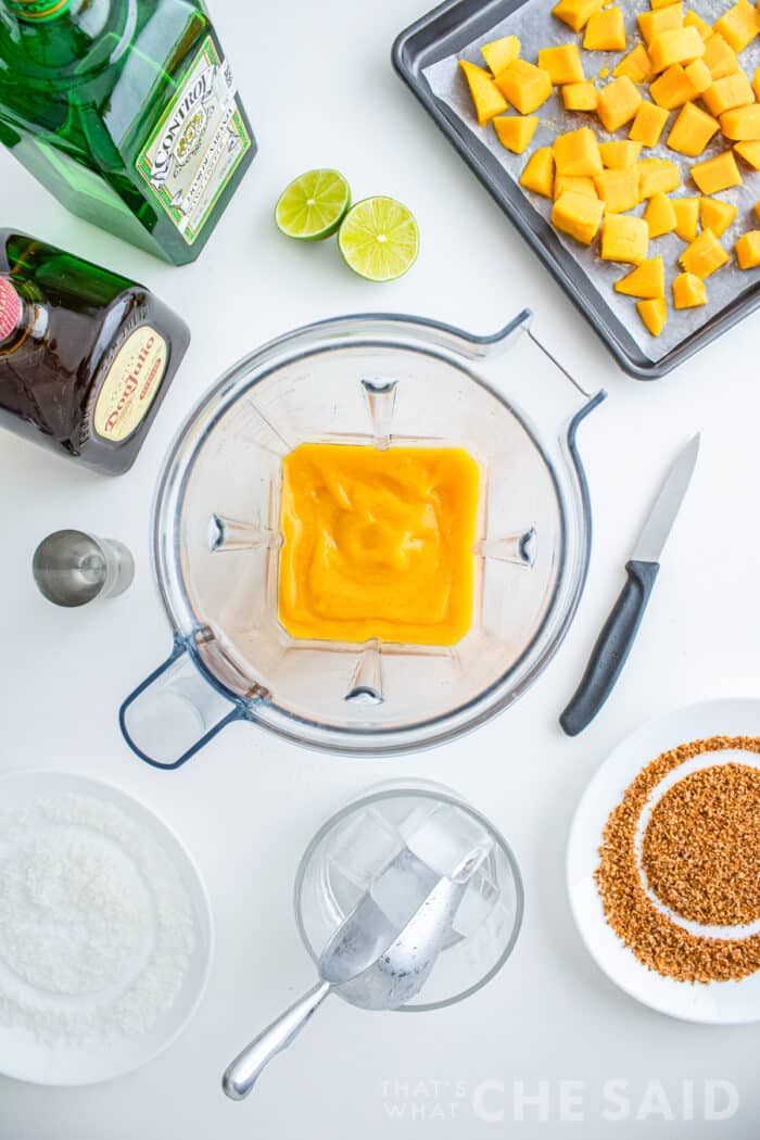 Blended mango margarita puree