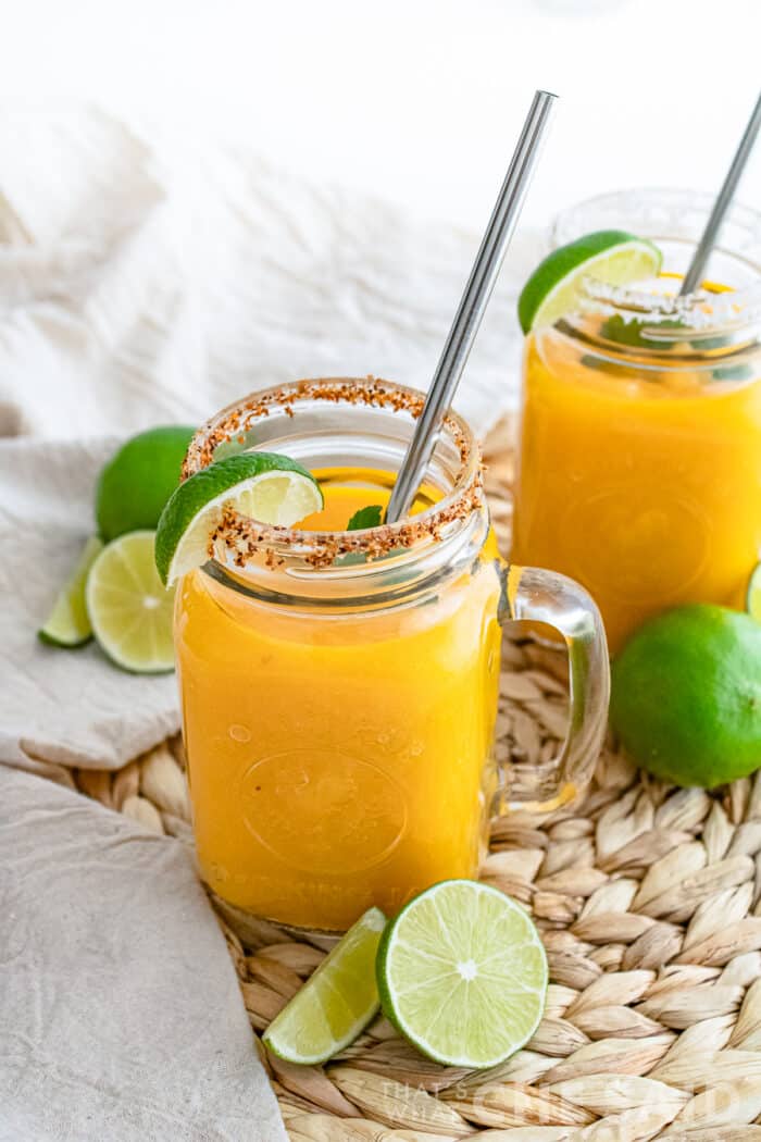 Frozen mango margarita with tajin rim