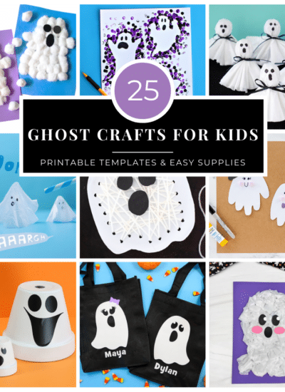 Collage of 25 Ghost Crafts for kids in square orientation